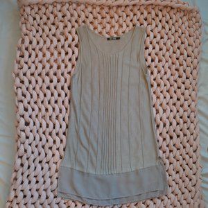 Nic+Zoe Ribbed Chiffon Trim Knit Tank Tan